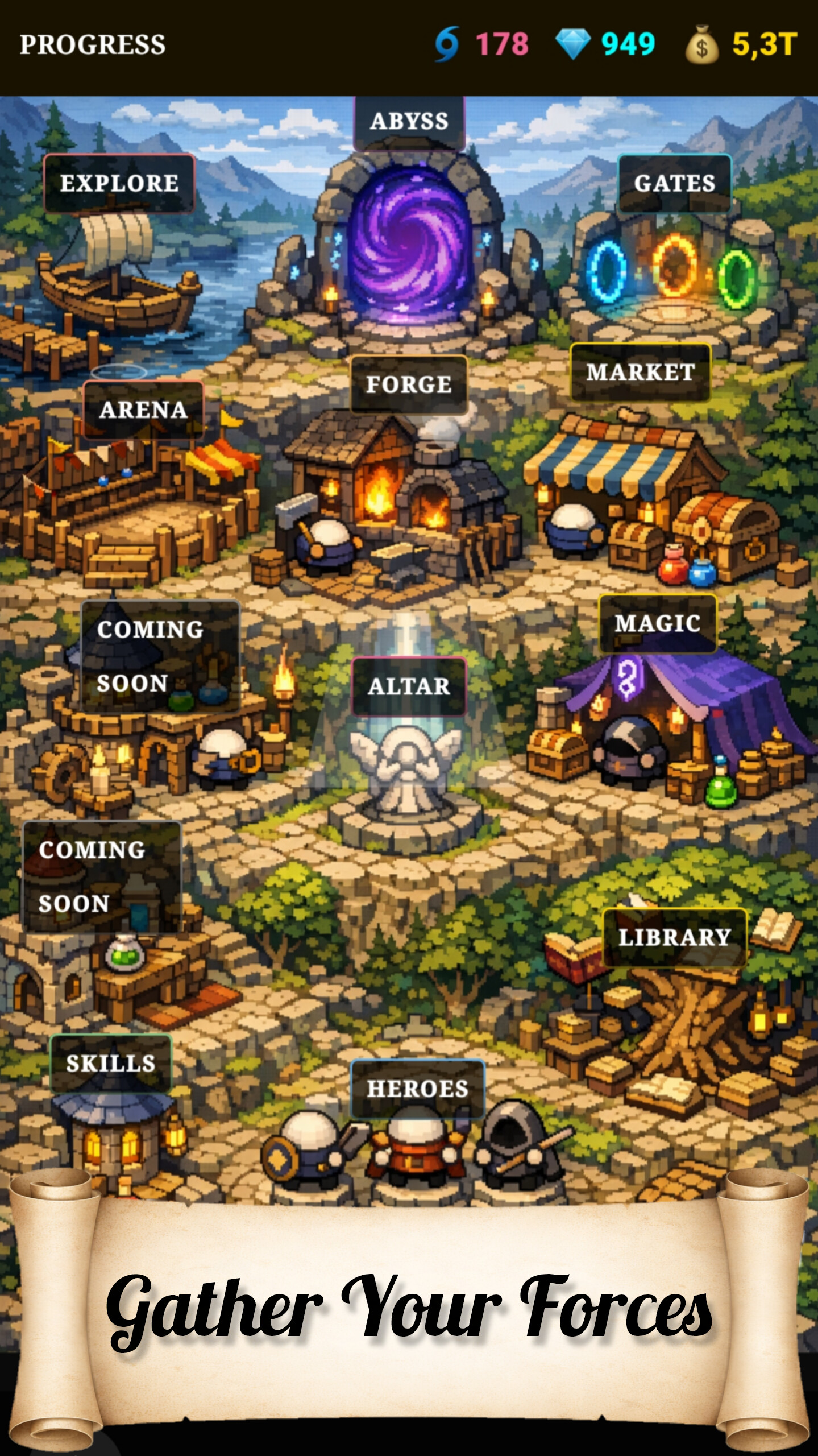 Ball Warrior hub — Progress map with Arena, Forge, Heroes and more